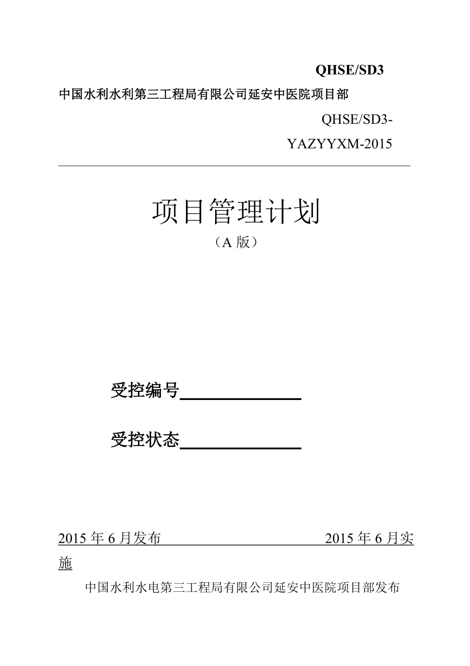 某中医院项目部项目管理计划.docx_第1页