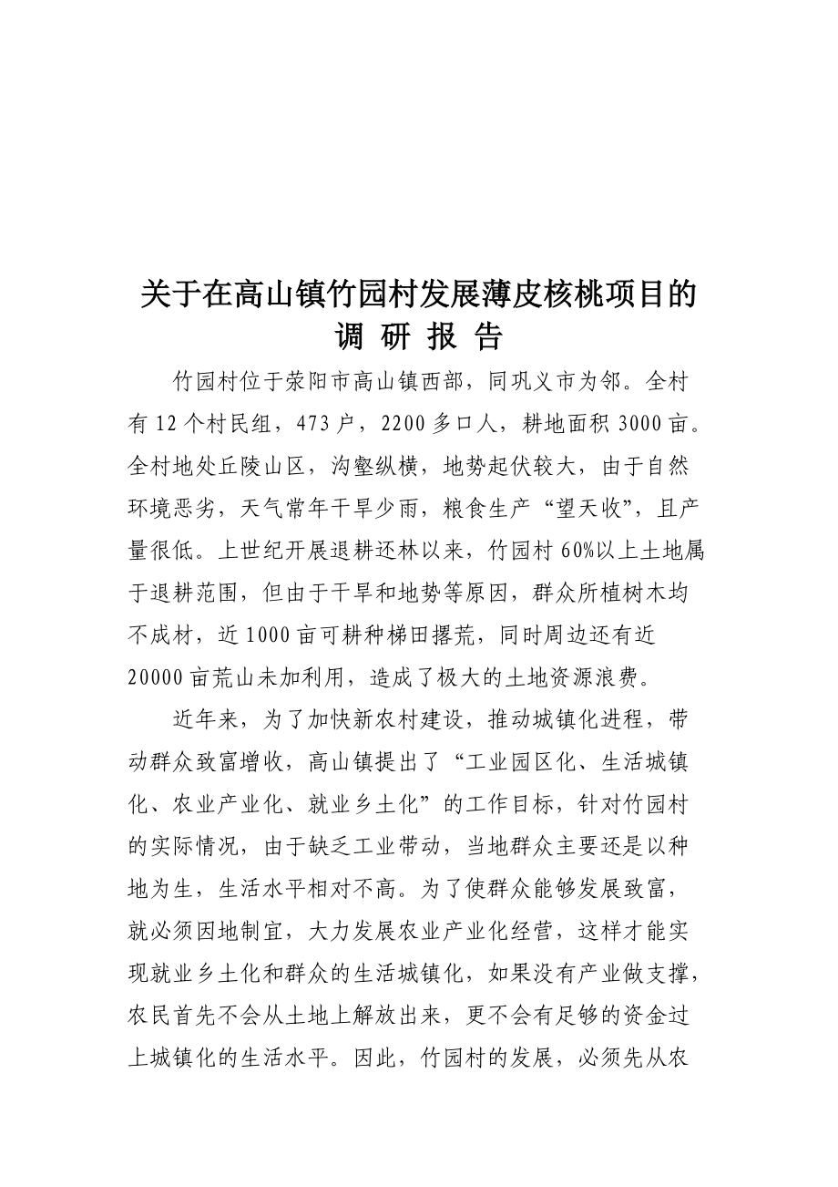 关于某村发展薄皮核桃项目的调研报告.docx_第1页