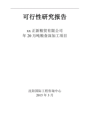 XX正新粮贸有限公司年20万吨粮食深加工项目可研报告.docx