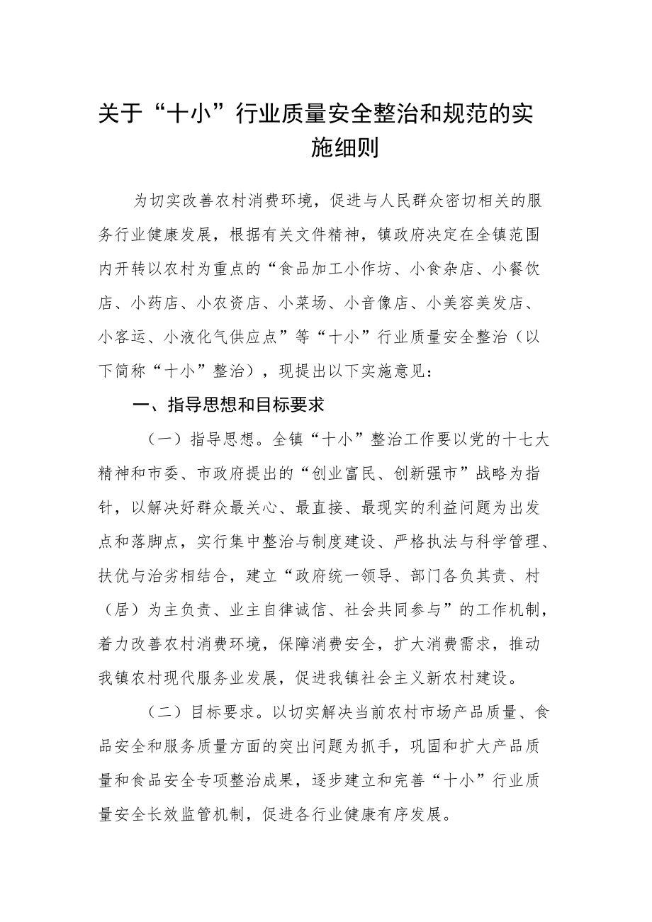 关于“十小”行业质量安全整治和规范的实施细则.docx_第1页