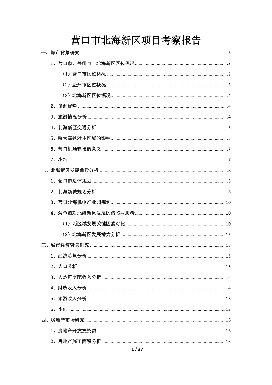 营口市北海新区项目考察报告.docx_第1页