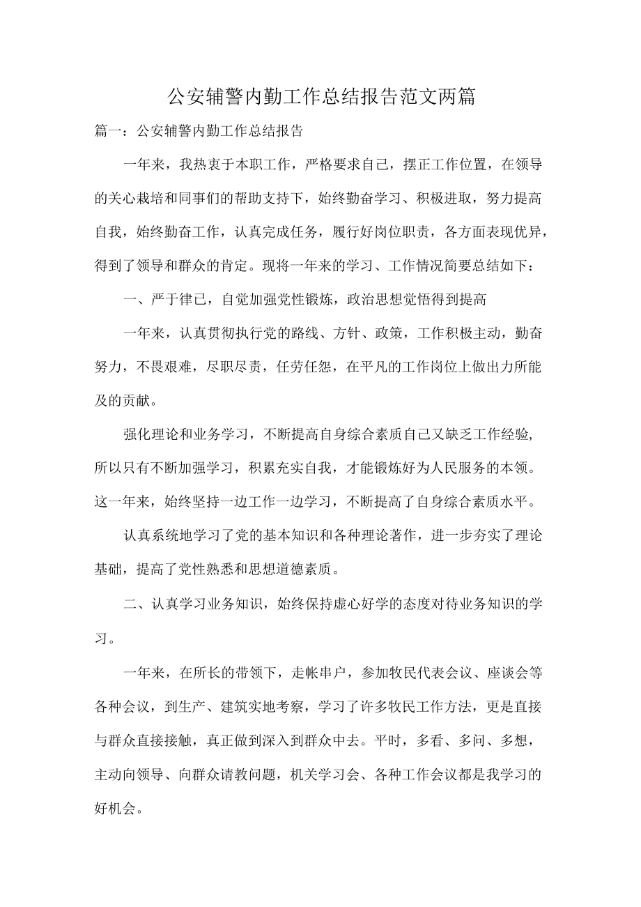 公安辅警内勤工作总结报告范文两篇.docx_第1页