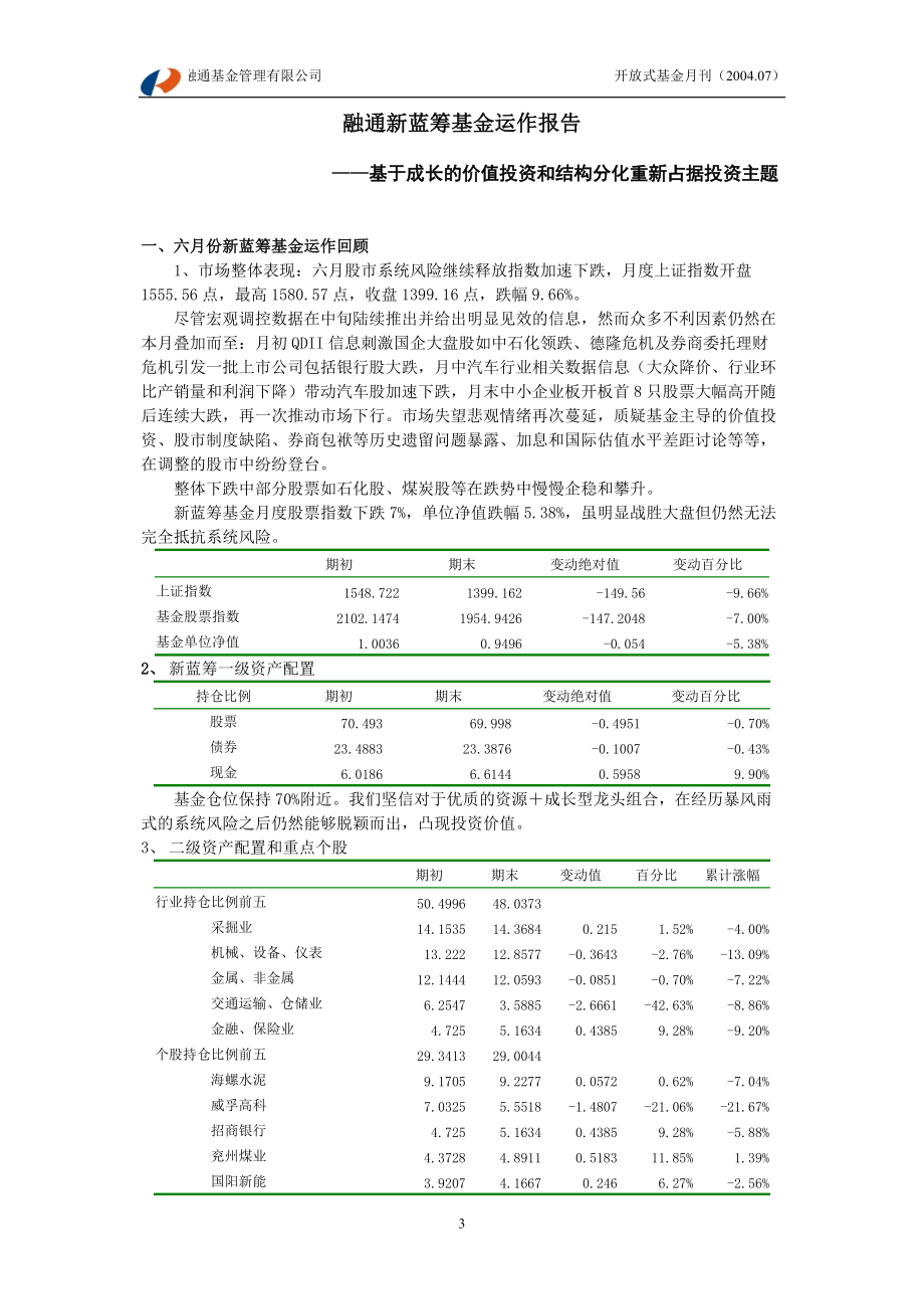 融通新蓝筹基金运作报告.docx_第3页