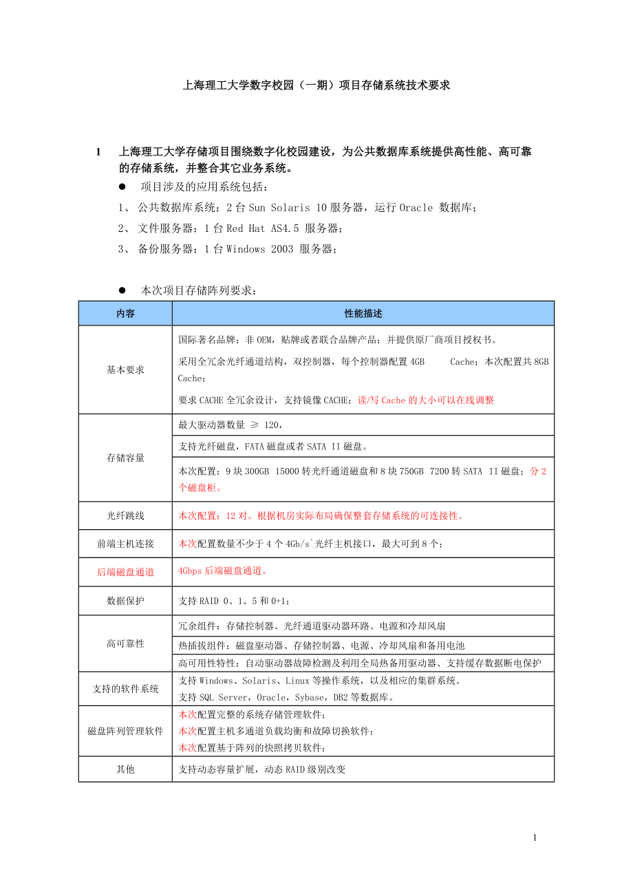 上海理工大学数字校园(一期)项目存储系统技术要求.docx_第1页