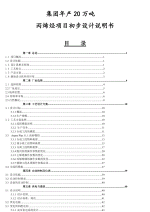 年产20万吨丙烯烃项目初步说明书.docx