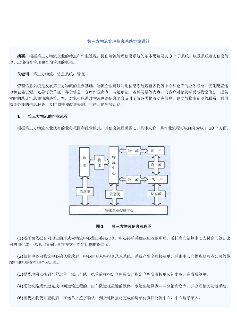 第三方物流管理信息系统方案设计范本.docx_第1页