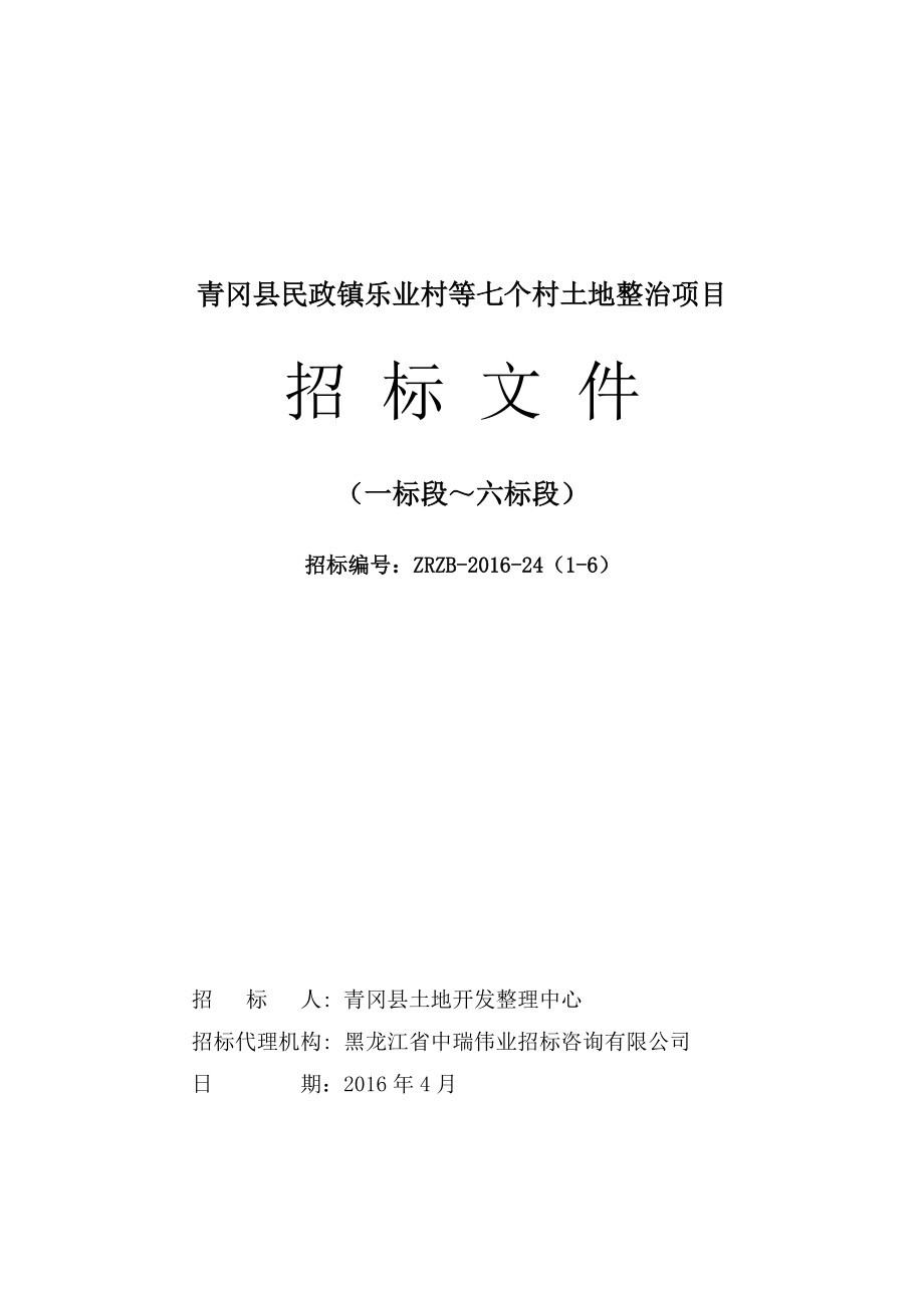 青冈县民政镇乐业村等七个村土地整治项目土地整理施工1-6招标文件.docx_第1页