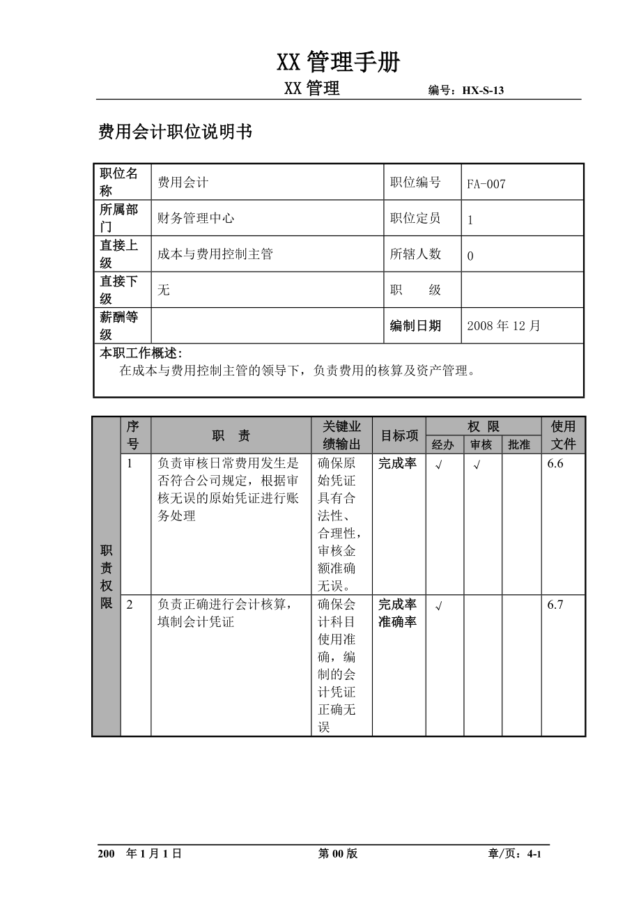 某航空物流公司费用会计职位说明书及关键绩效标准.docx_第1页