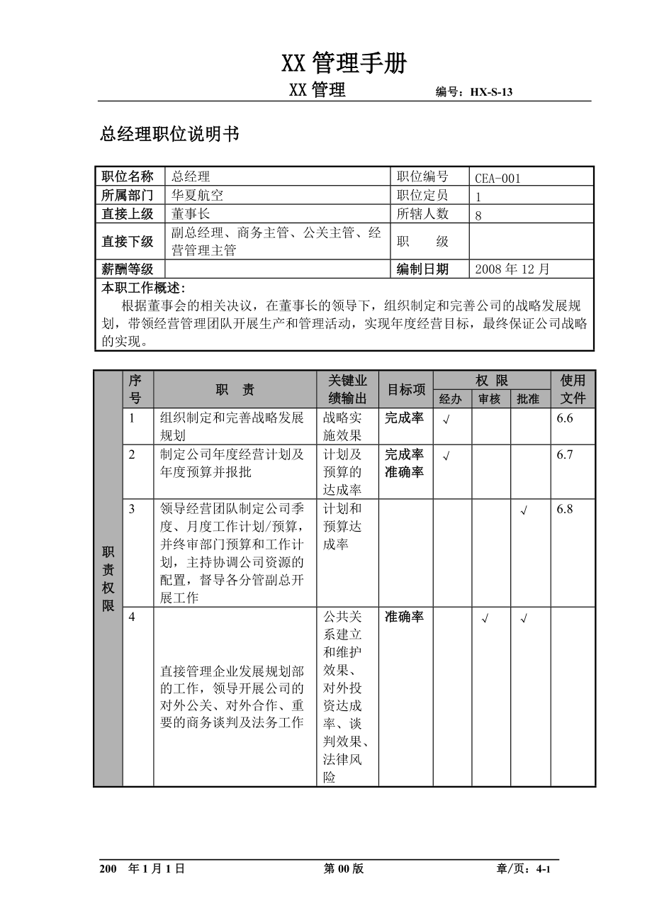 某航空物流公司总经理职位说明书及关键绩效标准.docx_第1页