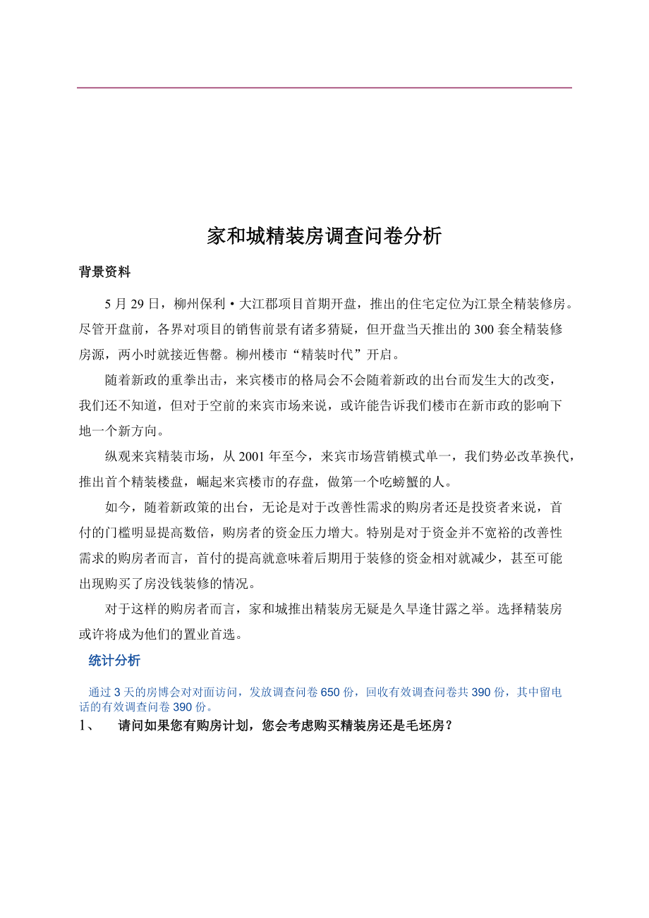 精装房调查问卷分析报告.docx_第1页