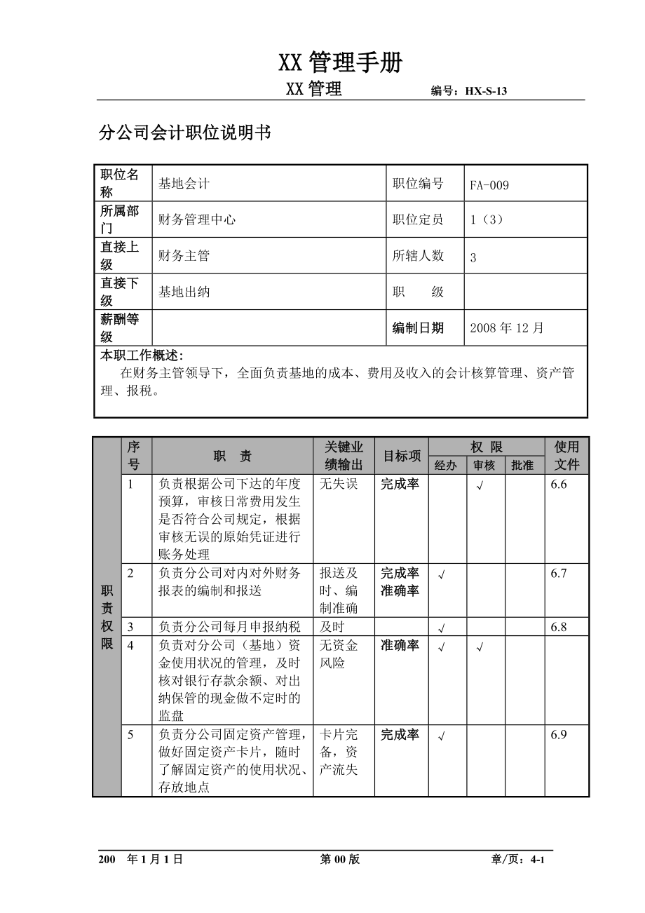 某航空物流公司分公司会计职位说明书及关键绩效标准.docx_第1页