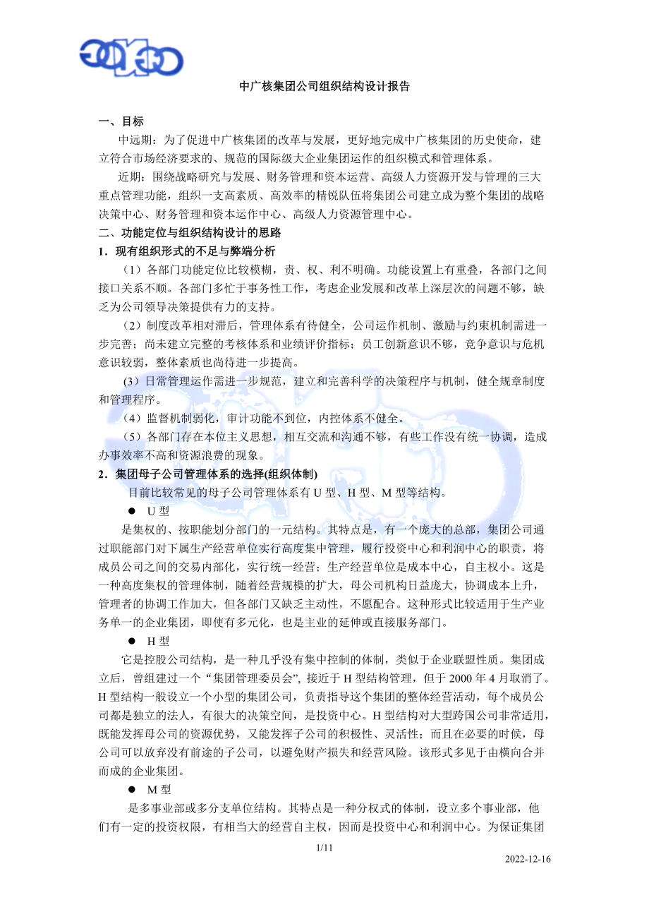 中广核集团公司组织结构设计报告(1).docx_第1页
