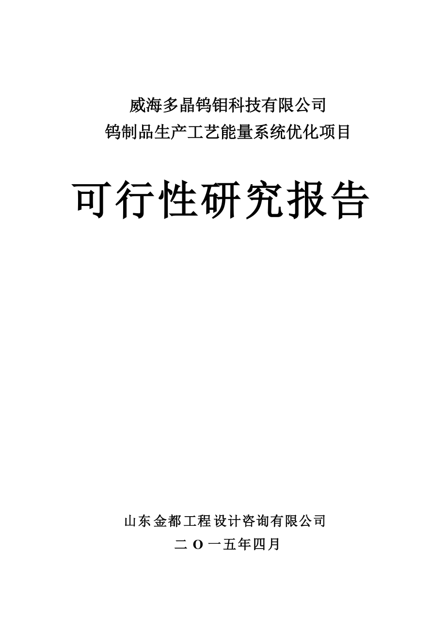 钨制品生产工艺能量系统优化项目可行性研究报告.docx_第1页