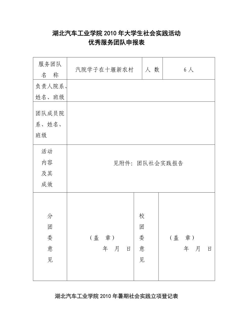 汽院学子在十堰新农村优秀团队申报.docx_第1页