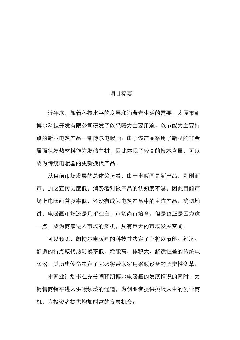 《凯博尔电暖画商业计划书》（DOC43页）.docx_第2页