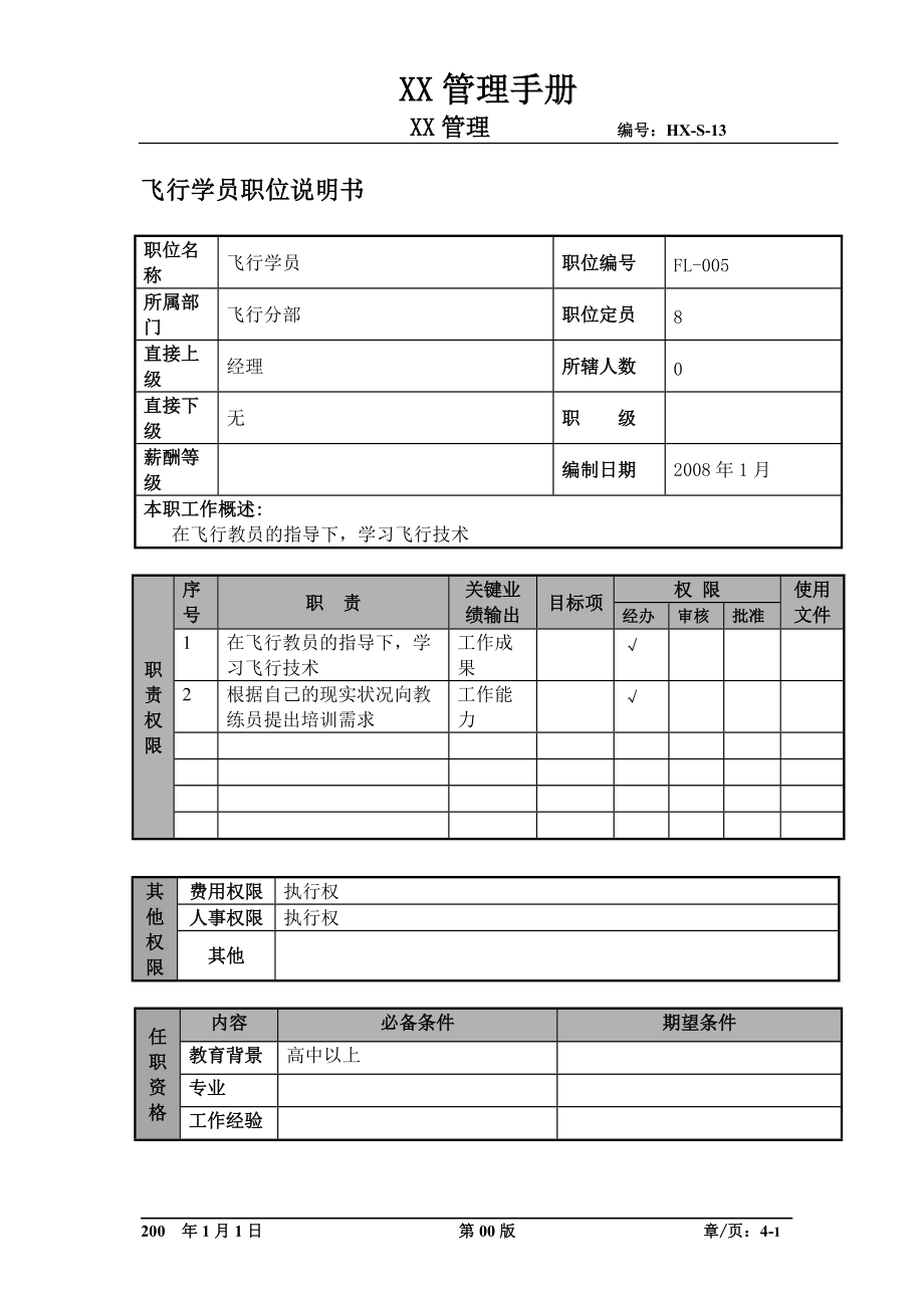 某航空物流公司飞行学员职位说明书及关键绩效标准.docx_第1页