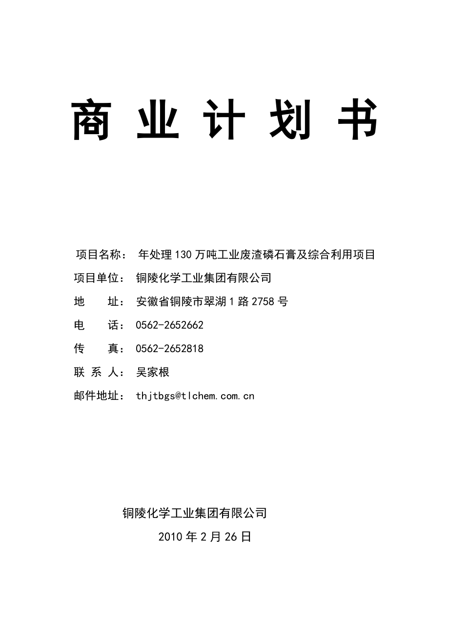 铜陵化学工业集团商业计划书.docx_第1页