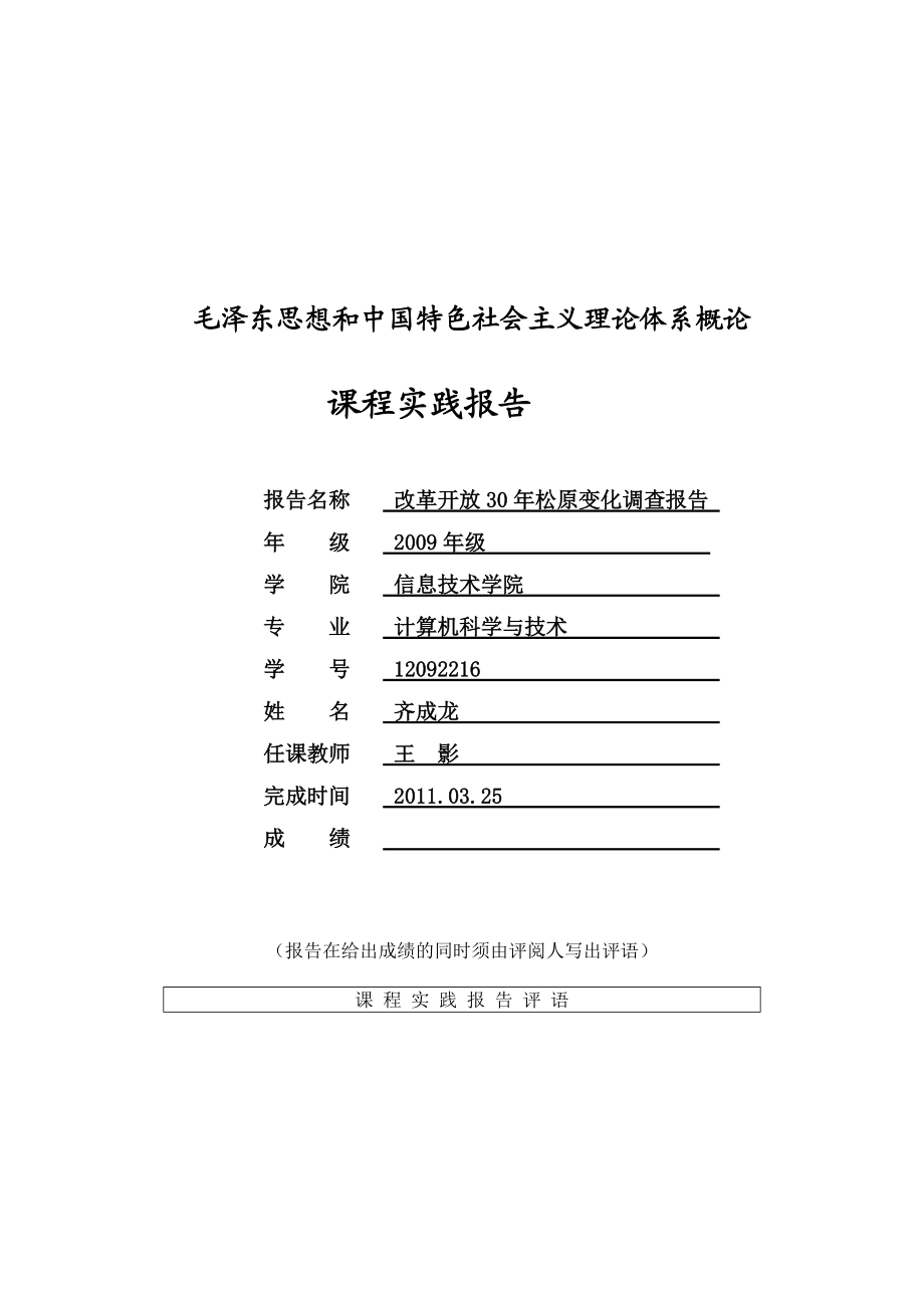 关于改革开放年松原变化的调查报告.docx_第1页