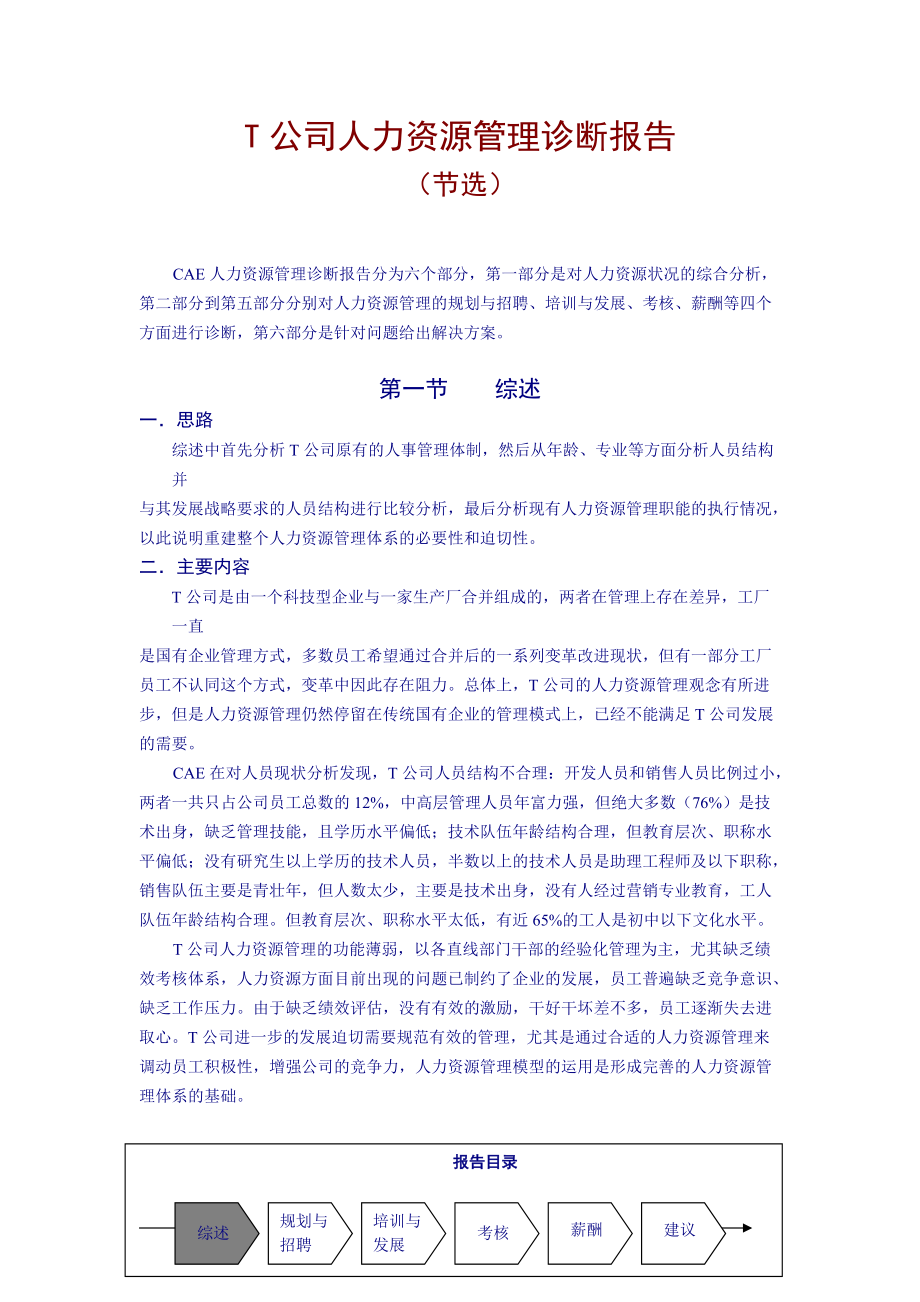 公司人力资源管理诊断报告.docx_第1页