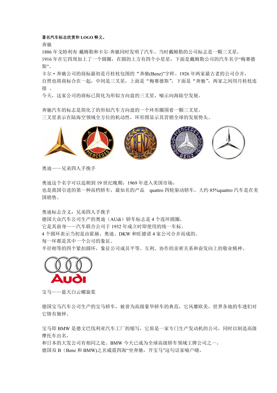 著名汽车标志欣赏和LOGO释义.docx_第1页