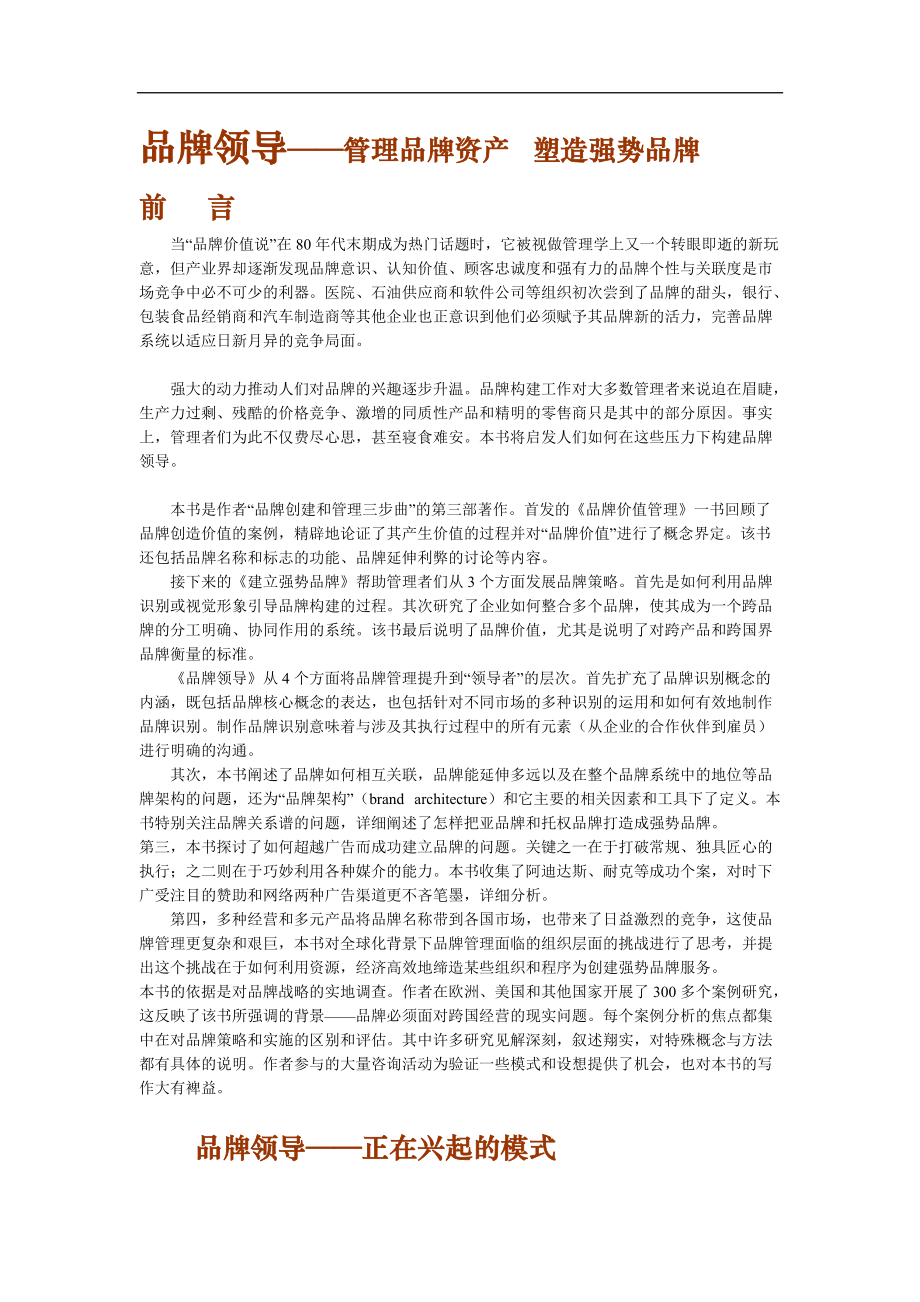 品牌领导：管理品牌资产、塑造强势品牌.docx_第1页