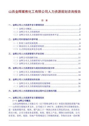 山西某某煤焦化工公司人力资源规划咨询报告.doc