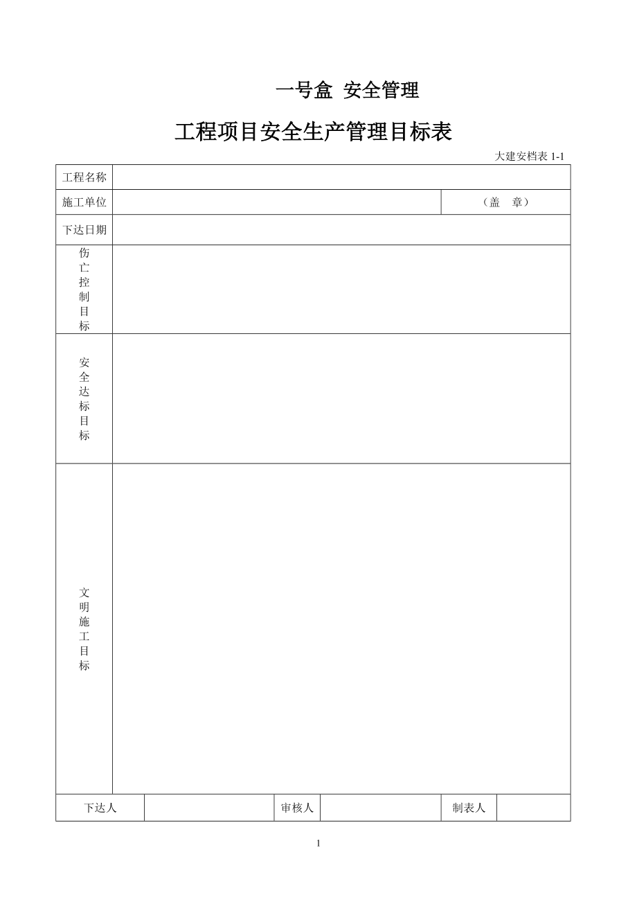 工程项目安全生产管理目标表.docx_第1页