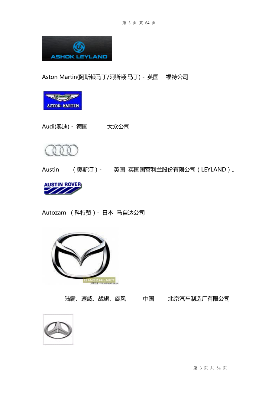最新汽车品牌、车标、产地、厂商大全.docx_第3页