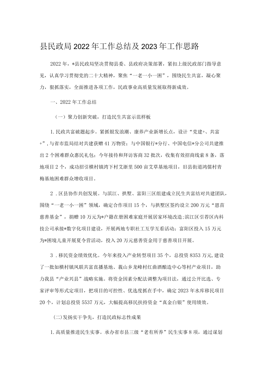 县民政局2022年工作总结及2023年工作思路.docx_第1页