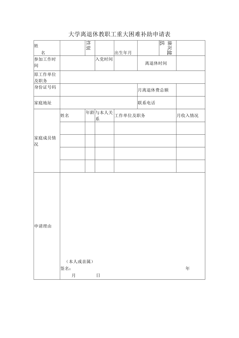 大学离退休教职工重大困难补助申请表.docx_第1页