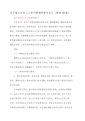 关于拖欠农民工工资问题调研报告范文（精选12篇）.docx