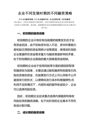 企业不同发展时期的不同融资策略课件.docx