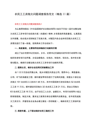 农民工工资拖欠问题调查报告范文（精选11篇）.docx