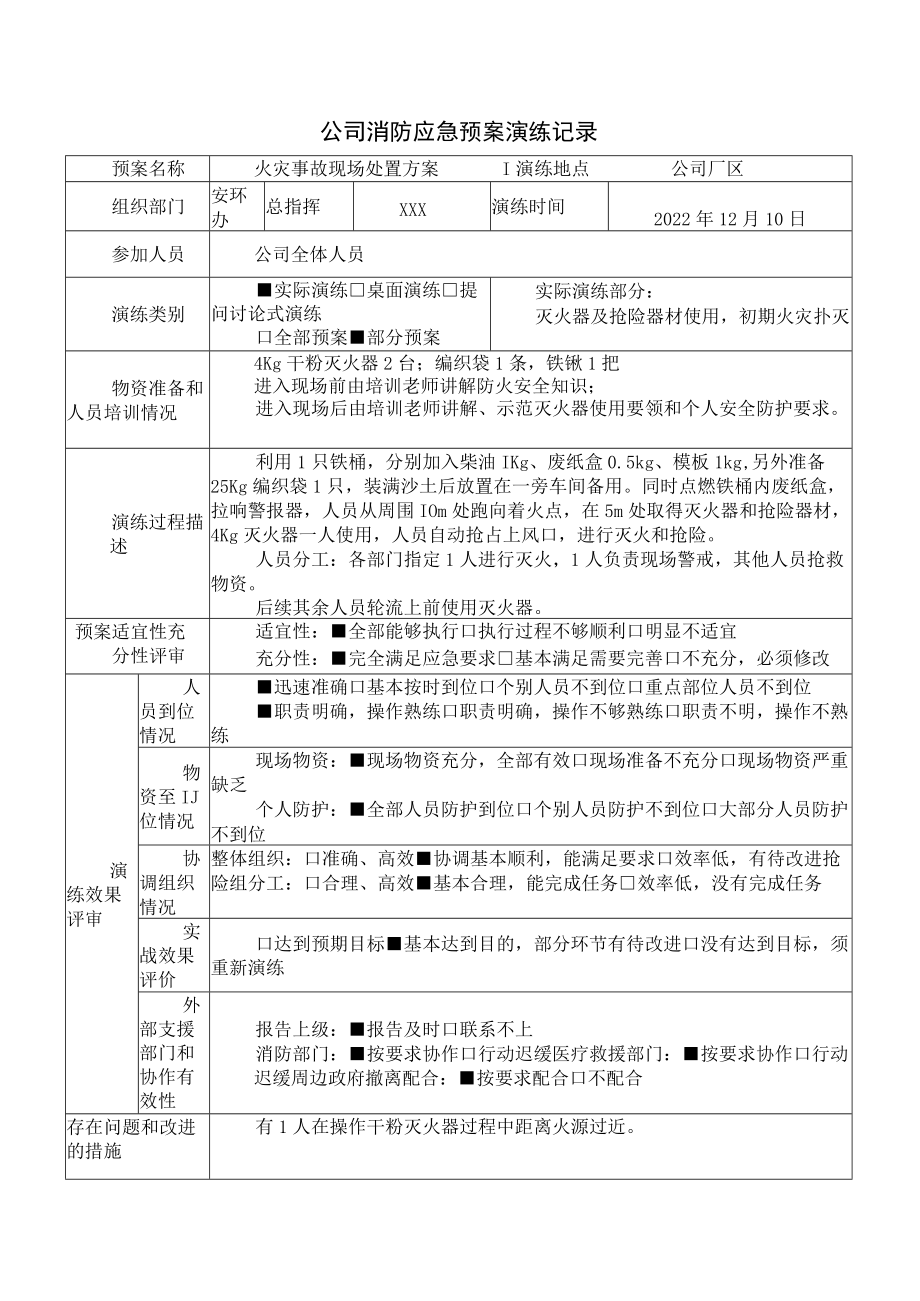 公司消防应急预案演练记录.docx_第1页