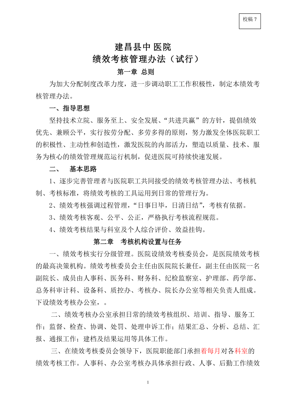 医院绩效考核管理办法(试行).docx_第1页