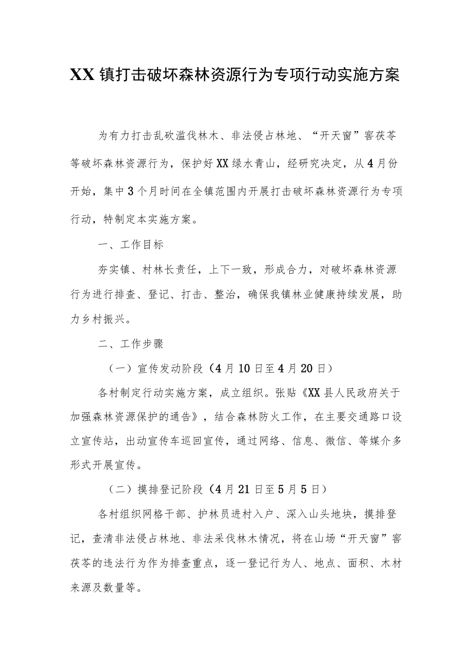 XX镇打击破坏森林资源行为专项行动实施方案.docx_第1页