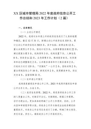 XX区城市管理局2022年度政府信息公开工作总结和2023年工作计划（2篇）.docx