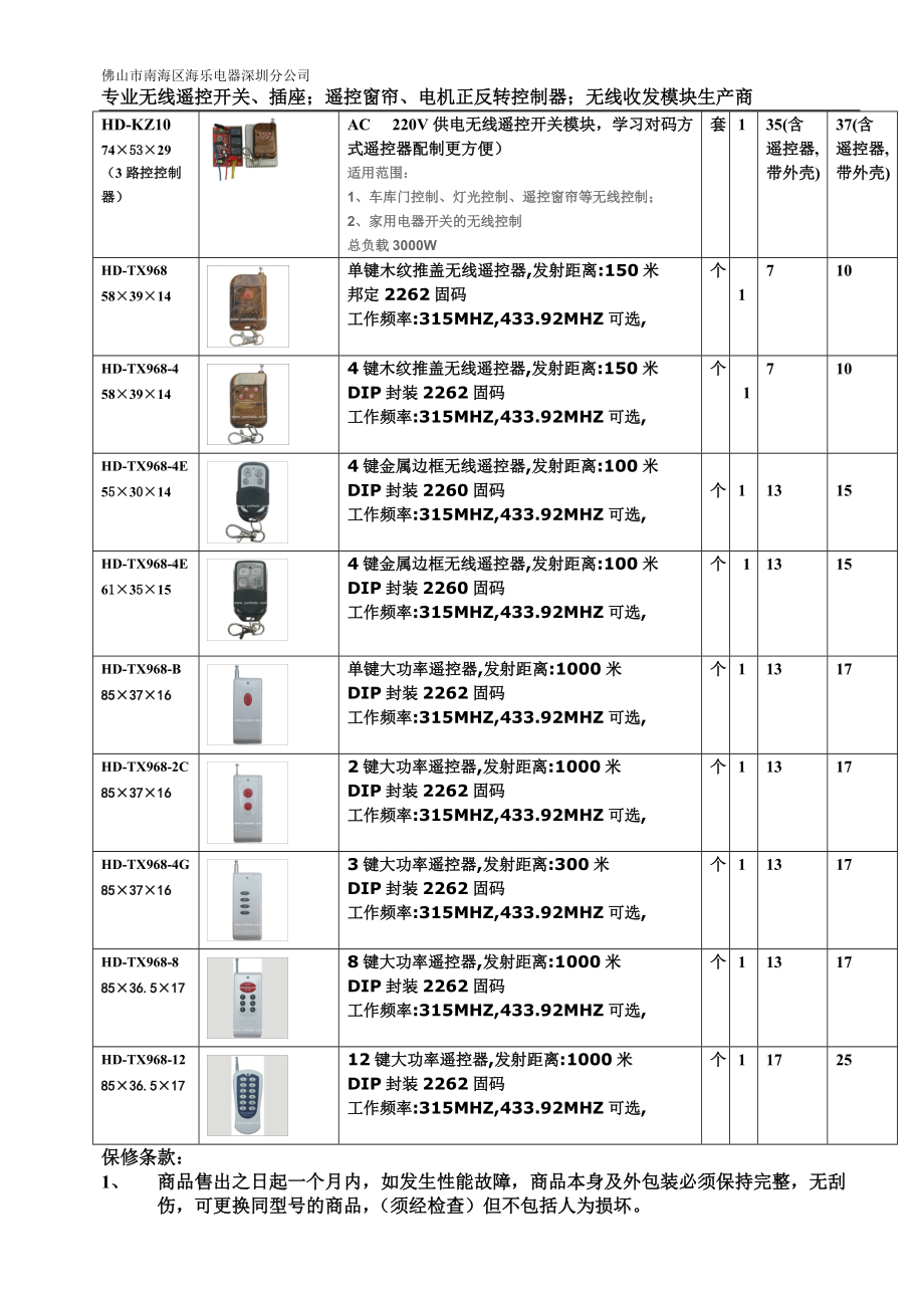 佛山市南海区海乐电器实业有限公司深圳分公司产品单价....docx_第3页