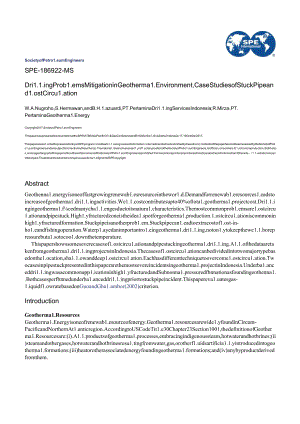 186922-MS Drilling Problems Mitigation in Geothermal Environment, Case Studies of Stuck Pipe and Lost Circulation.docx