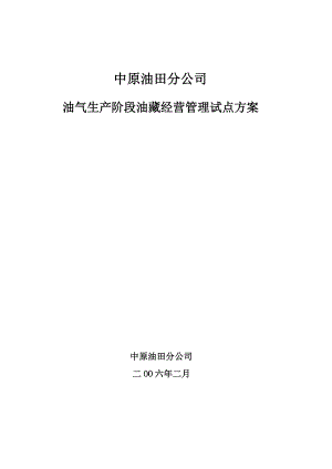 某公司油气生产阶段油藏经营管理试点方案.docx