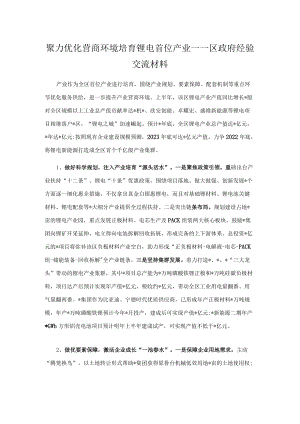 聚力优化营商环境 培育锂电首位产业——区政府经验交流材料.docx