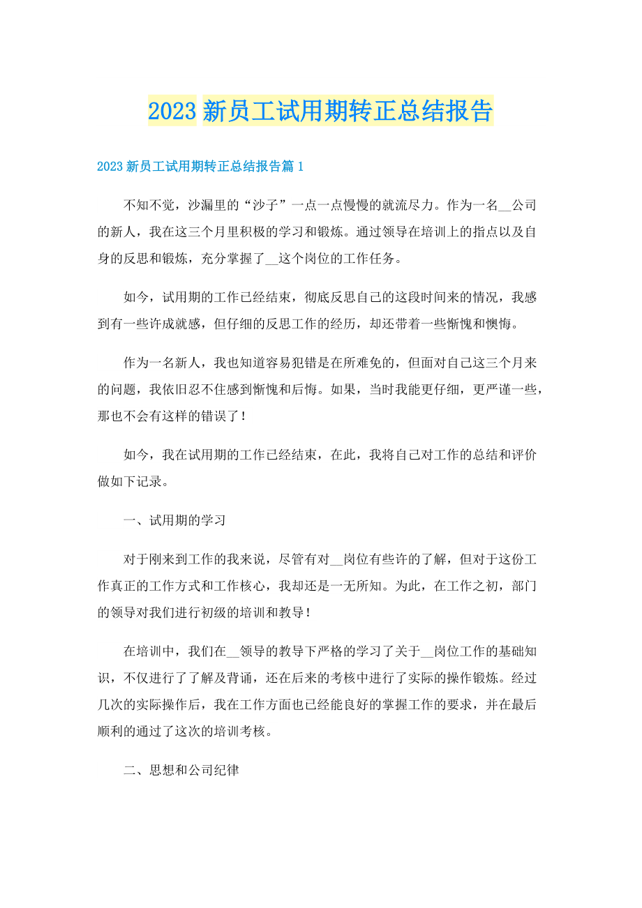 2023新员工试用期转正总结报告.doc_第1页