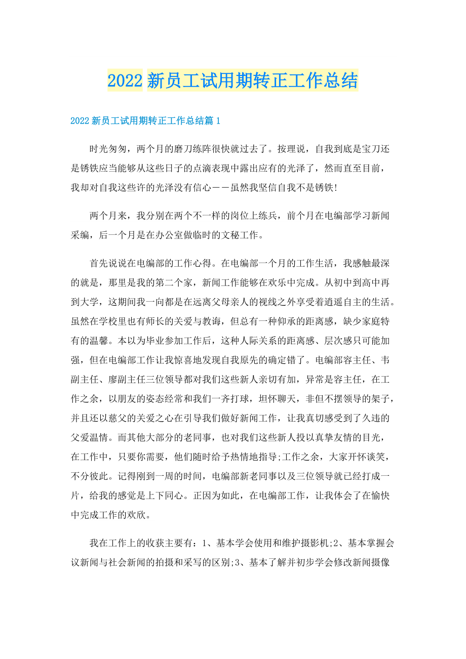 2022新员工试用期转正工作总结.doc_第1页