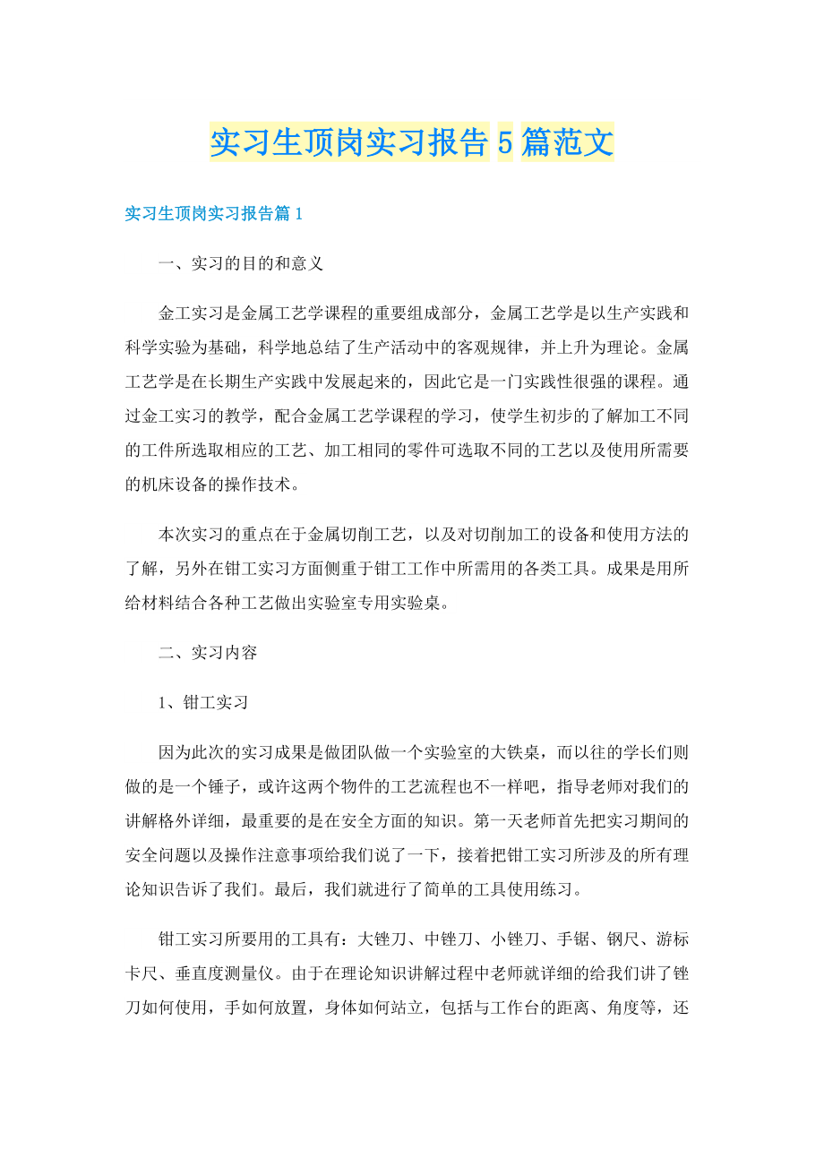 实习生顶岗实习报告5篇范文.doc_第1页