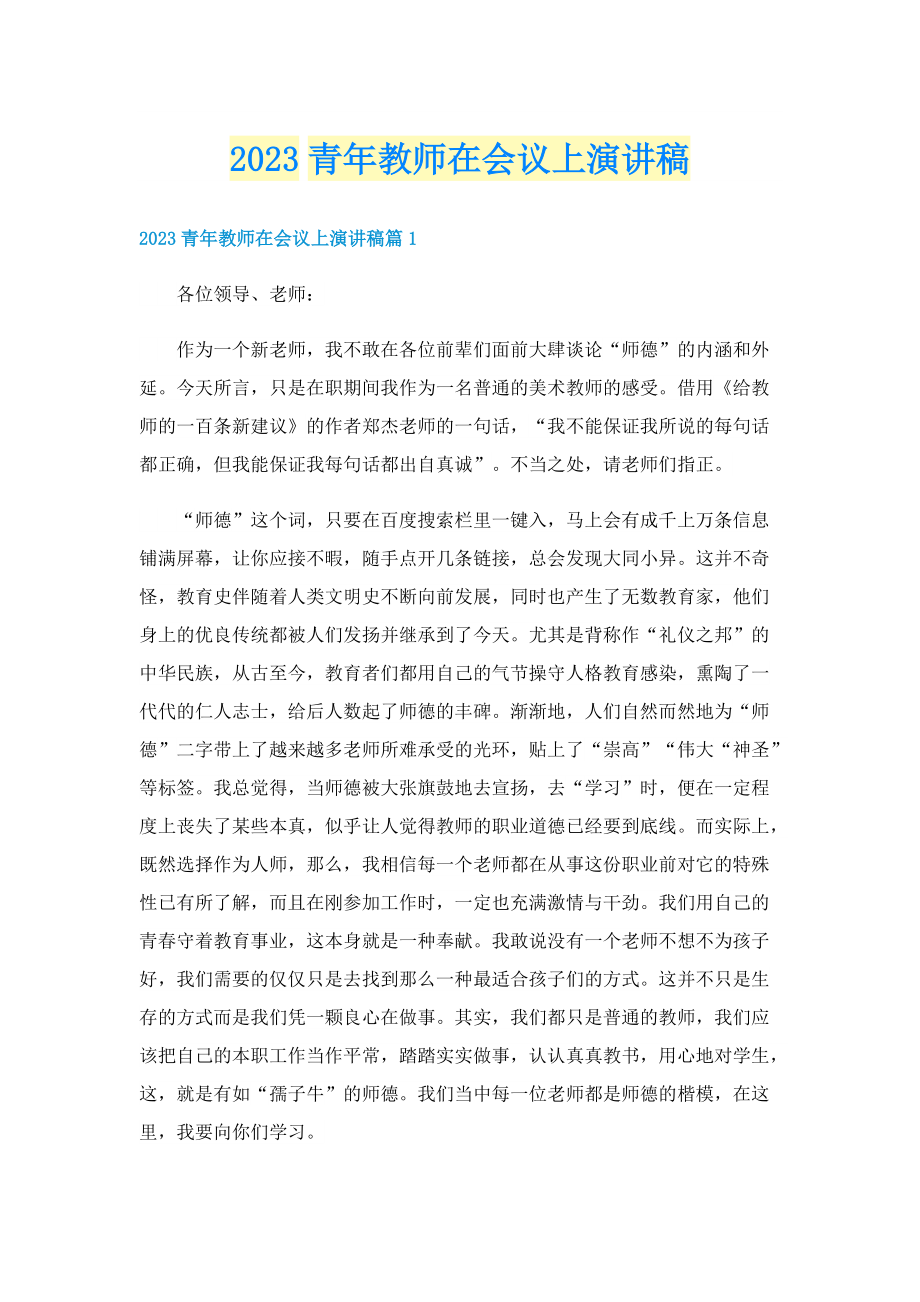 2023青年教师在会议上演讲稿.doc_第1页