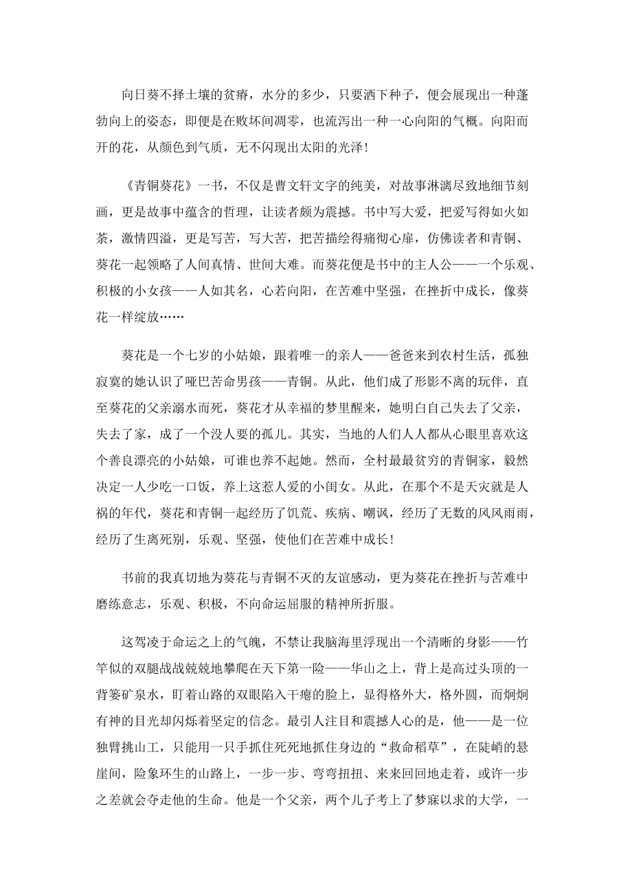 青铜葵花阅读心得600字5篇.doc_第2页