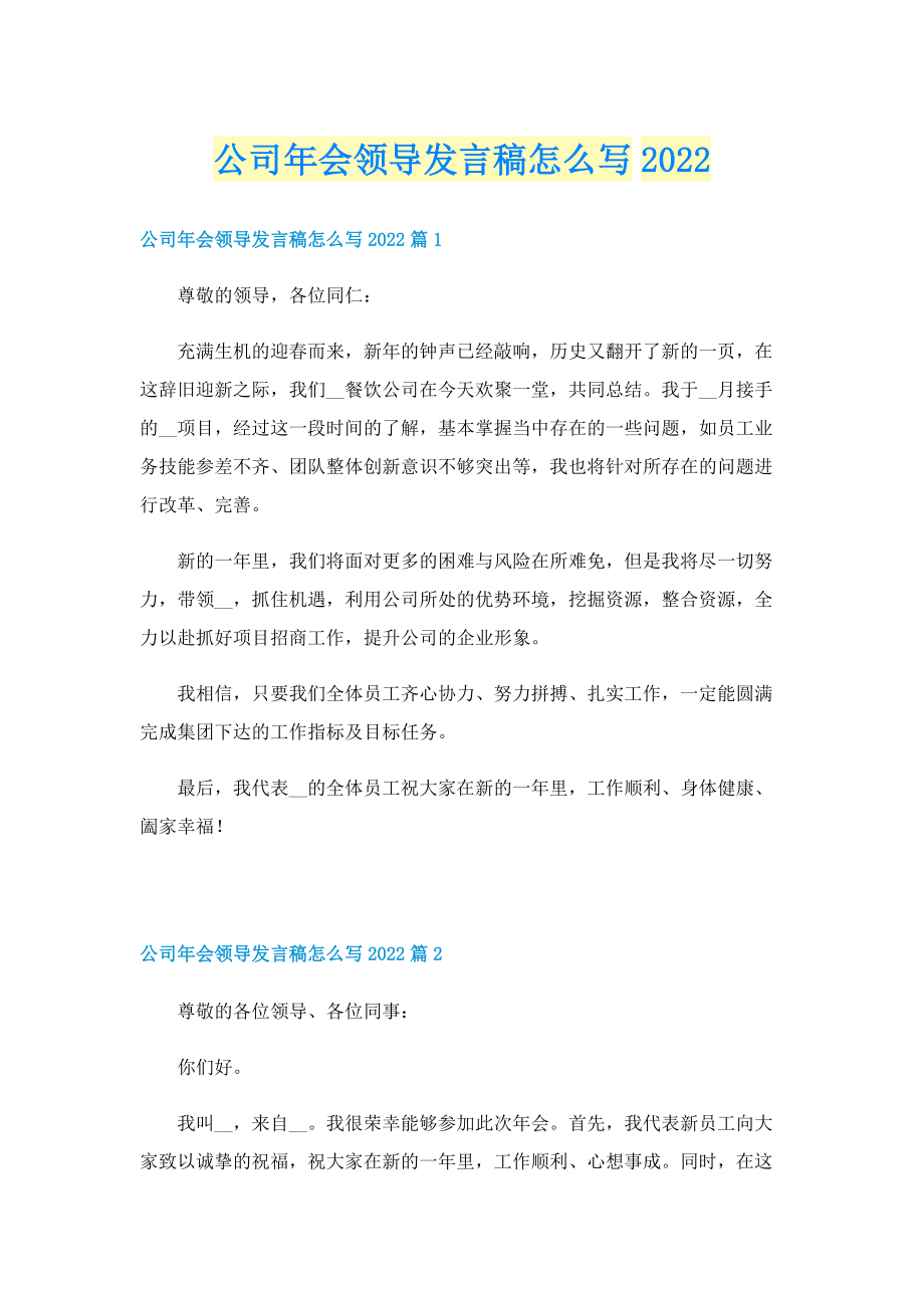 公司年会领导发言稿怎么写2022.doc_第1页