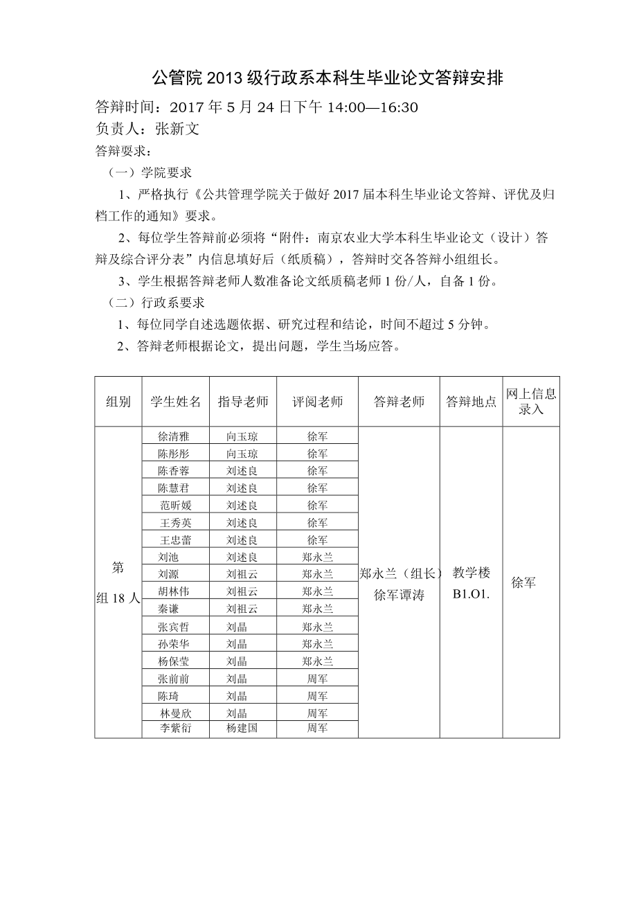 公管院2013级行政系本科生毕业论文答辩安排.docx_第1页