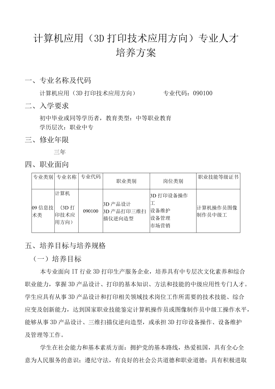 计算机应用3D打印技术应用方向专业人才培养方案.docx_第3页