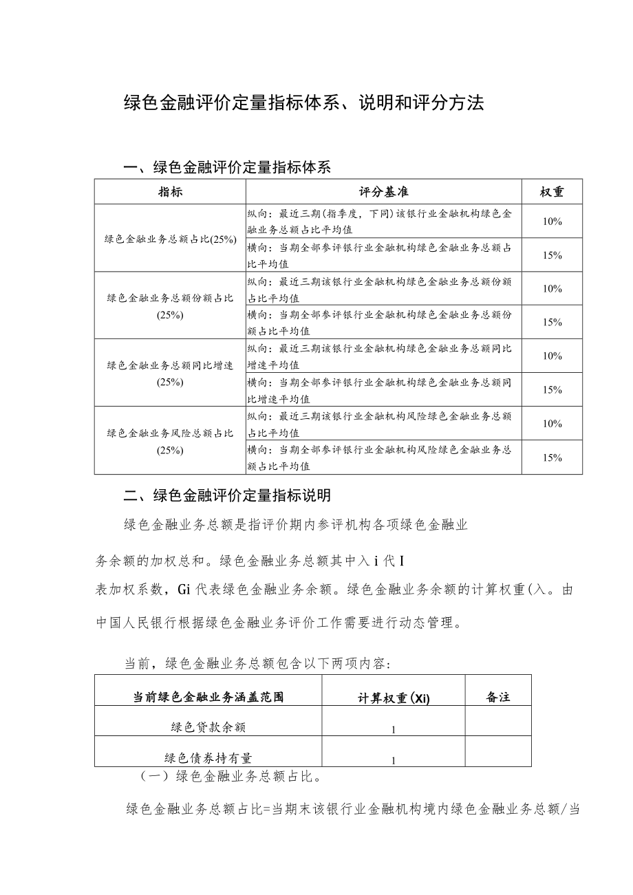 绿色金融评价定量指标体系、说明和评分方法.docx_第1页